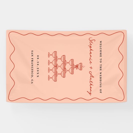 コーラルお洒落&さくらんぼレッドシャンパーニュ結婚ーズ 横断幕 (横)