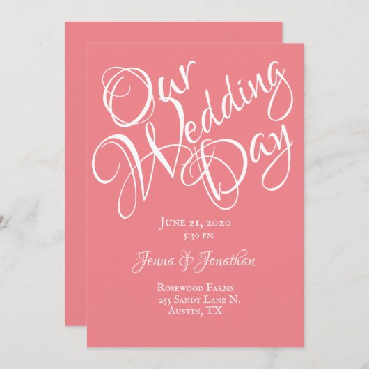 コーラルかわいらしフローラピ結婚ンク 招待状 (正面/裏面)