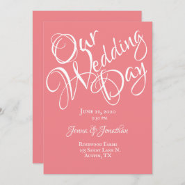 コーラルかわいらしフローラピ結婚ンク 招待状