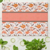 コーラルかわいらし&オレンジフローラパネル キッチンタオル (折り畳み)