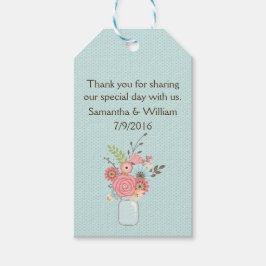 コーラルかわいらし&ブルーフローラ結婚式の引き出物ラベル ギフトタグ