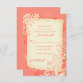コーラルとアイボリーの花の結婚式返信カード 出欠カード (正面/裏面)