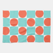 コーラルとアクアサークルチェッカーボード キッチンタオル (横)