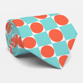 コーラルとアクアサークルチェッカーボード ネクタイ (ロール)