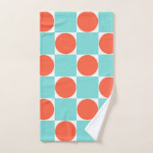 コーラルとアクアサークルチェッカーボード バスタオルセット (ハンドタオル)