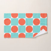 コーラルとアクアサークルチェッカーボード バスタオルセット (ハンドタオル)