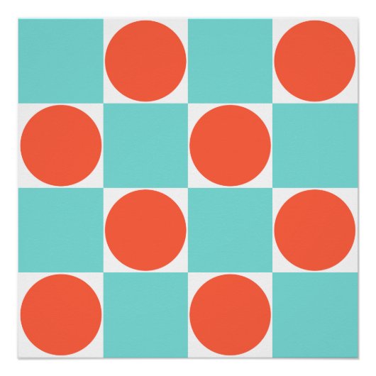 コーラルとアクアサークルチェッカーボード ポスター (正面)