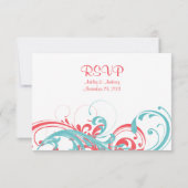 コーラルとアクア フローラル ウェディング 返信カード (裏面)