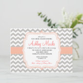 コーラルとグレーのシェブロン招待状 招待状 (スタンド正面)