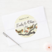 コーラルとグレーのヴィンテージの鳥の結婚式用シール ラウンドシール (封筒)
