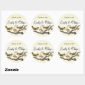 コーラルとグレーのヴィンテージの鳥の結婚式用シール ラウンドシール (シート)