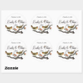 コーラルとグレーのヴィンテージの鳥の結婚式用シール ラウンドシール (シート)