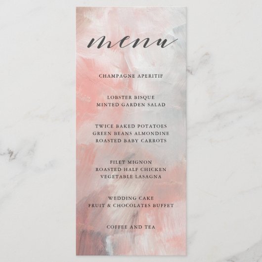 コーラルとグレーの抽象芸術のブ結婚ラッシュストロークのメニュー メニュー (正面)