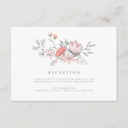コーラルとグレーの ボヘミアンビューティー ラスティック レセプション エンクロージャーカード (正面)