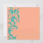 コーラルとターコイズのエレガントな手作りスクリプト・セーブ・ザ・デート 招待状 (裏面)