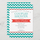 コーラルとターコイズのカップル ブライダルシャワーの招待状 招待状 (正面/裏面)