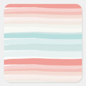コーラルとターコイズの夏のストライプステッカー スクエアシール (正面)