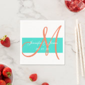 コーラルとターコイズモダンの結婚紙ナプキンス スタンダードカクテルナプキン (インサイチュ)