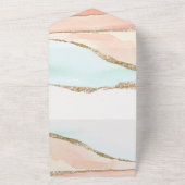 コーラルとターコイズ アルコール インク アゲート ウェディング オールインワン招待状 (外側)