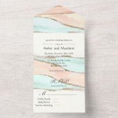 コーラルとターコイズ アルコール インク アゲート ウェディング オールインワン招待状 (内側)