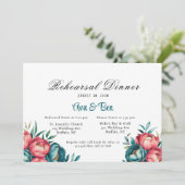 コーラルとティール（緑がかった色）牡丹リハーサルディナー 招待状 (スタンド正面)