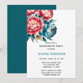 コーラルとティール(緑がかった色)牡丹金ゴールドバチェロレッテ 招待状 (正面/裏面)