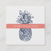 コーラルとネイビーのパイナップル スクエア名刺 (正面)