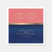 コーラルとネイビーブルーと金ゴールドハート スタンダードカクテルナプキン (正面)