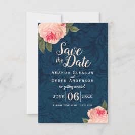 コーラルとネイビーブルーのシャビーシックなSave the Date セーブザデート