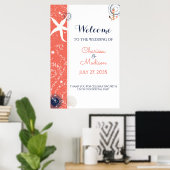 コーラルとネイビーブルーのビーチウェディングサイン ポスター (ホームオフィス)