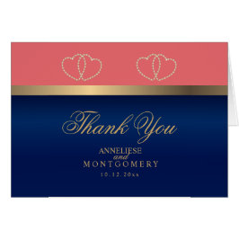 コーラルとネイビーブルーの金ゴールドハート – ありがとう