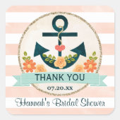 コーラルとネイビー航海のフローラいかりありがとう スクエアシール (正面)