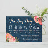 コーラルとピーコックブルーのウェディングタイムライン プログラム (スタンド正面)