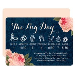 コーラルとピーコックブルーのウェディングタイムライン プログラム