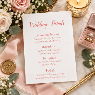 コーラルとホワイトの結婚式の詳細 エンクロージャーカード