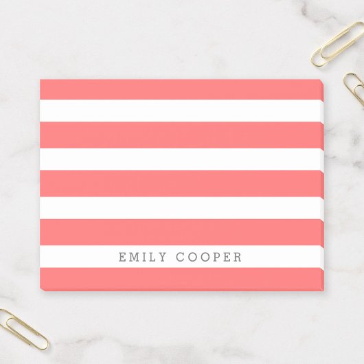 コーラルとホワイトクラシックストライプモノグラム ポストイット