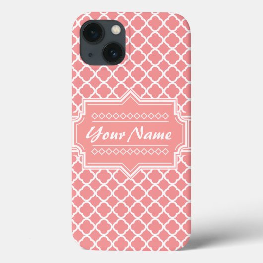 コーラルとホワイトクローバー格子パーソナライズされた Case-Mate iPhoneケース (裏面)