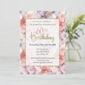 コーラルとラベンダーの芍薬の華やかな60歳の誕生日 招待状 (スタンド正面)