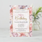 コーラルとラベンダーの芍薬の75歳の誕生日 招待状 (スタンド正面)