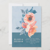 コーラルと埃っぽいブルーユニークフローラ結婚ズ 招待状 (正面)