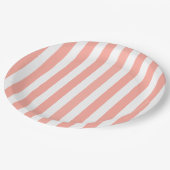 コーラルと白のキャンディストライプ ペーパープレート (アングル)