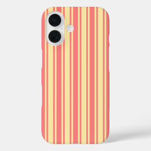 コーラルと黄色のキャンディストライプ iPhone 16ケース