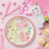 コーラルの水彩フローラ ペーパープレート (パーティー)