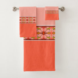 コーラルの装飾フローラアクセントデザイン バスタオルセット