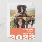 コーラルはっきりしたオーバーサイズのGrad 4写真2023卒業 招待状 (裏面)