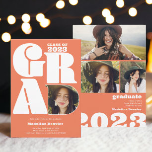 コーラルはっきりしたオーバーサイズのGrad 4写真2023卒業 招待状