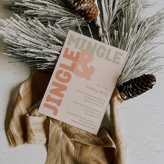 コーラルはっきりしたジングルモダンアンドミングルホリデーパーティー 招待状