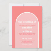 コーラルはっきりしたピンクレトロサマー結婚ズ 招待状 (正面)
