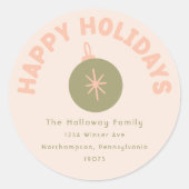 コーラルはっきりしたモダンハッピーホリデーズ封筒用シール ラウンドシール (正面)