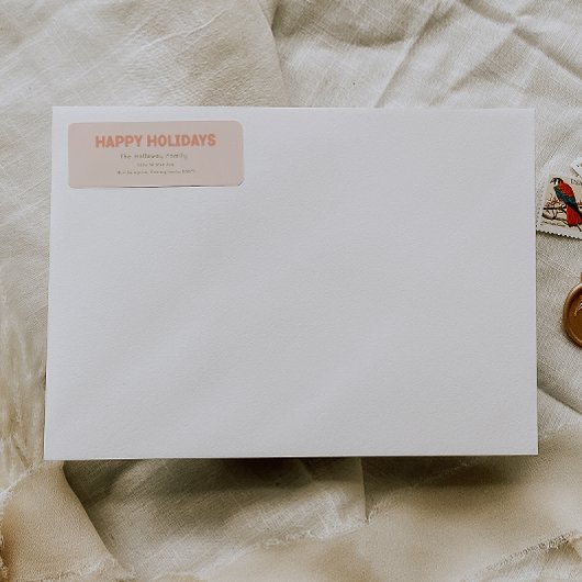 コーラルはっきりしたモダンハッピーホリデーズ差出人住所 ラベル